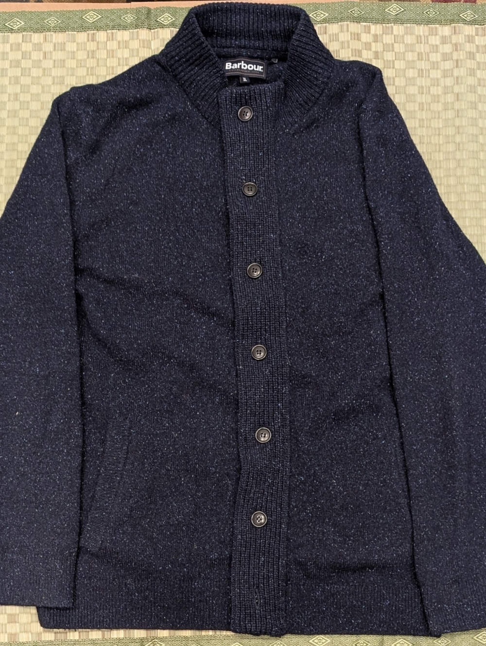 Barbour Zip Through Tisbury Cardigan Blue Fleck Wool Blend Men's Size XL